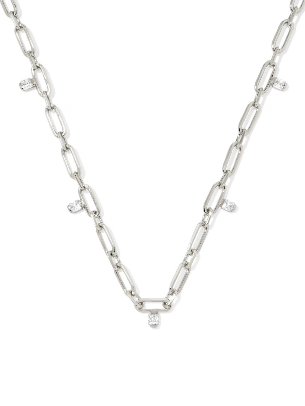 Kendra Scott Cecelia Silver Crystal Chain Necklace in White CZ